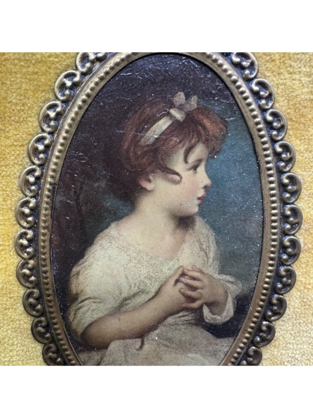 Vintage Yellow Velvet Wall Hanging The Age Of Innocence Sir Joshua Reynolds - Picture 4 of 6